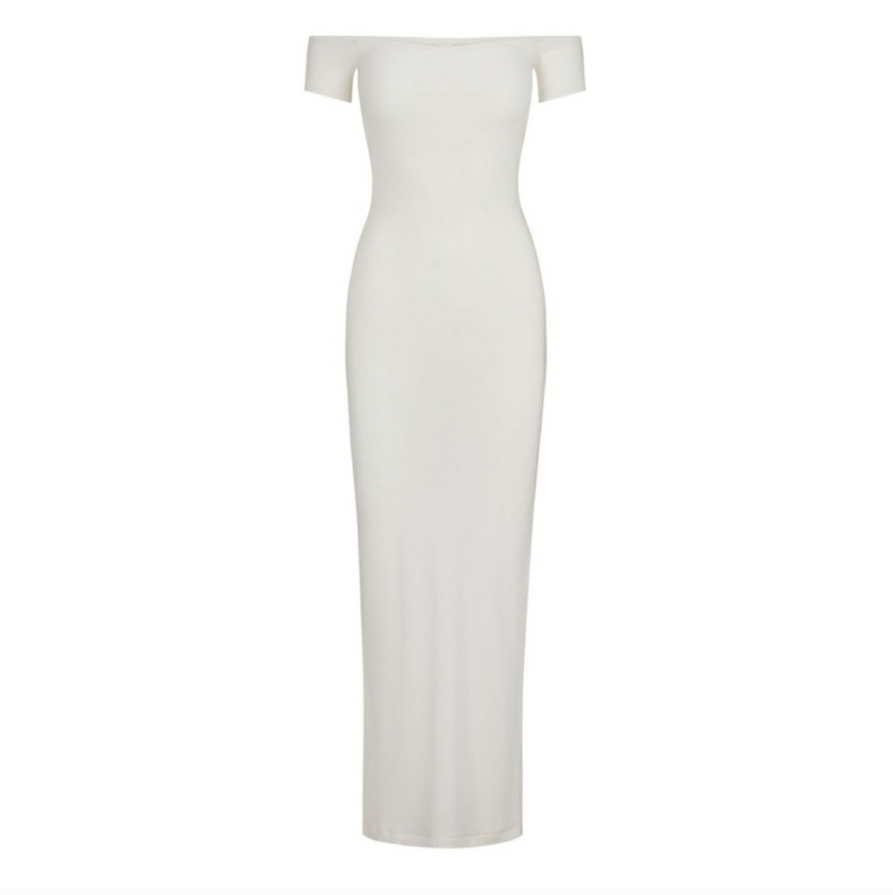 SKIMS Off-Shoulder White Maxi Dress